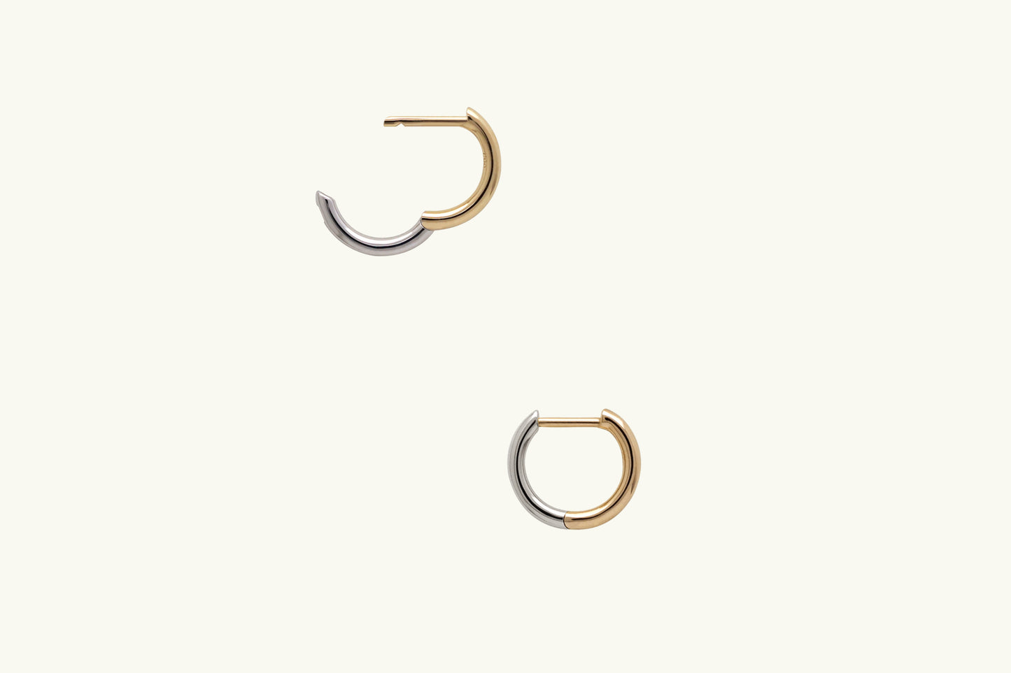 Two Tone Small Hoop Earrings - Yellow/White Gold