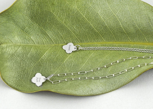 Silver Clover Message Charm Necklace