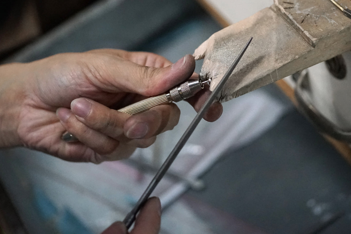 14k Tiny White Gold Dot Stud Earrings