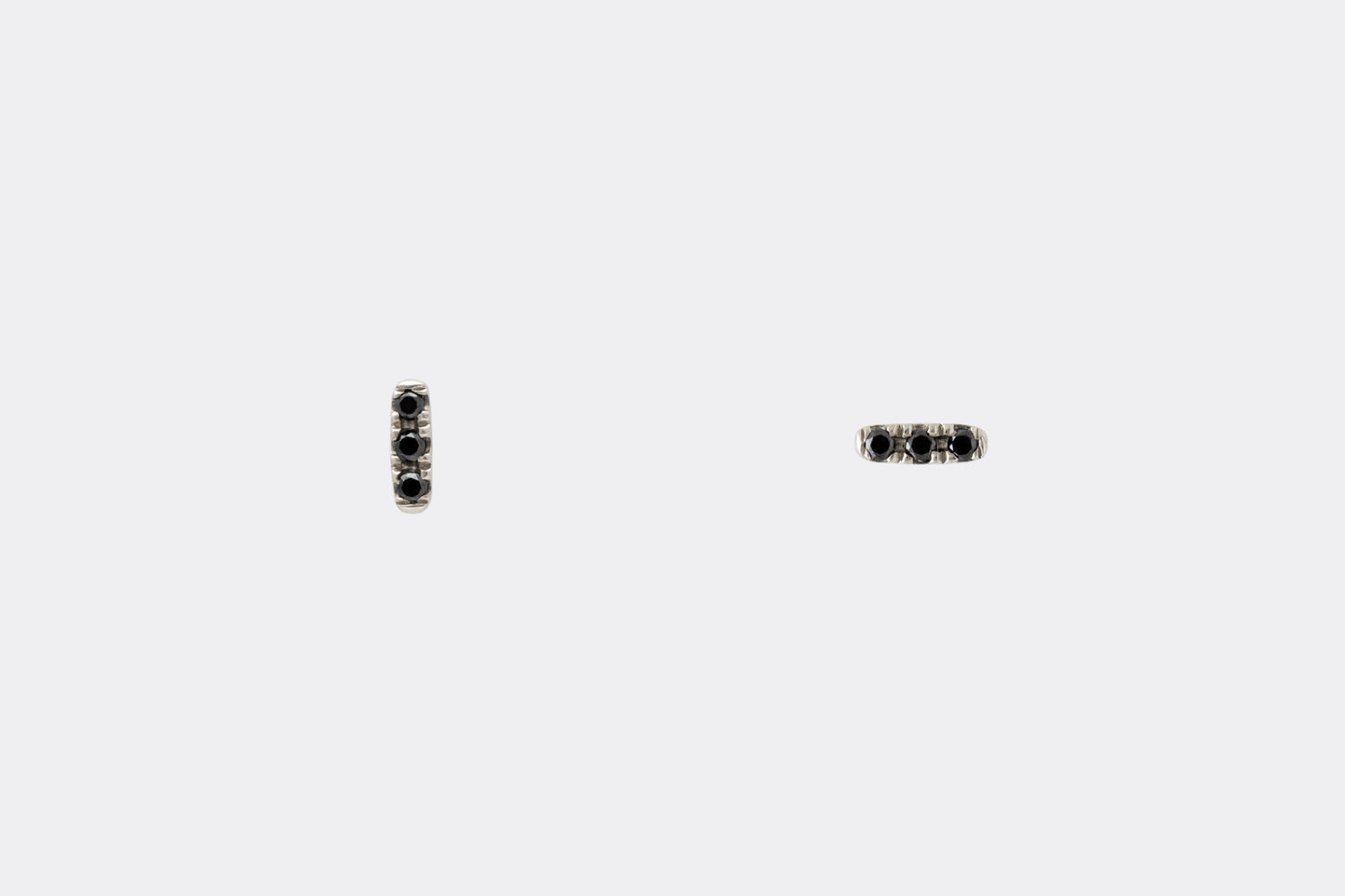 14k white Gold Micropavé Three Black Diamond Bar Earrings