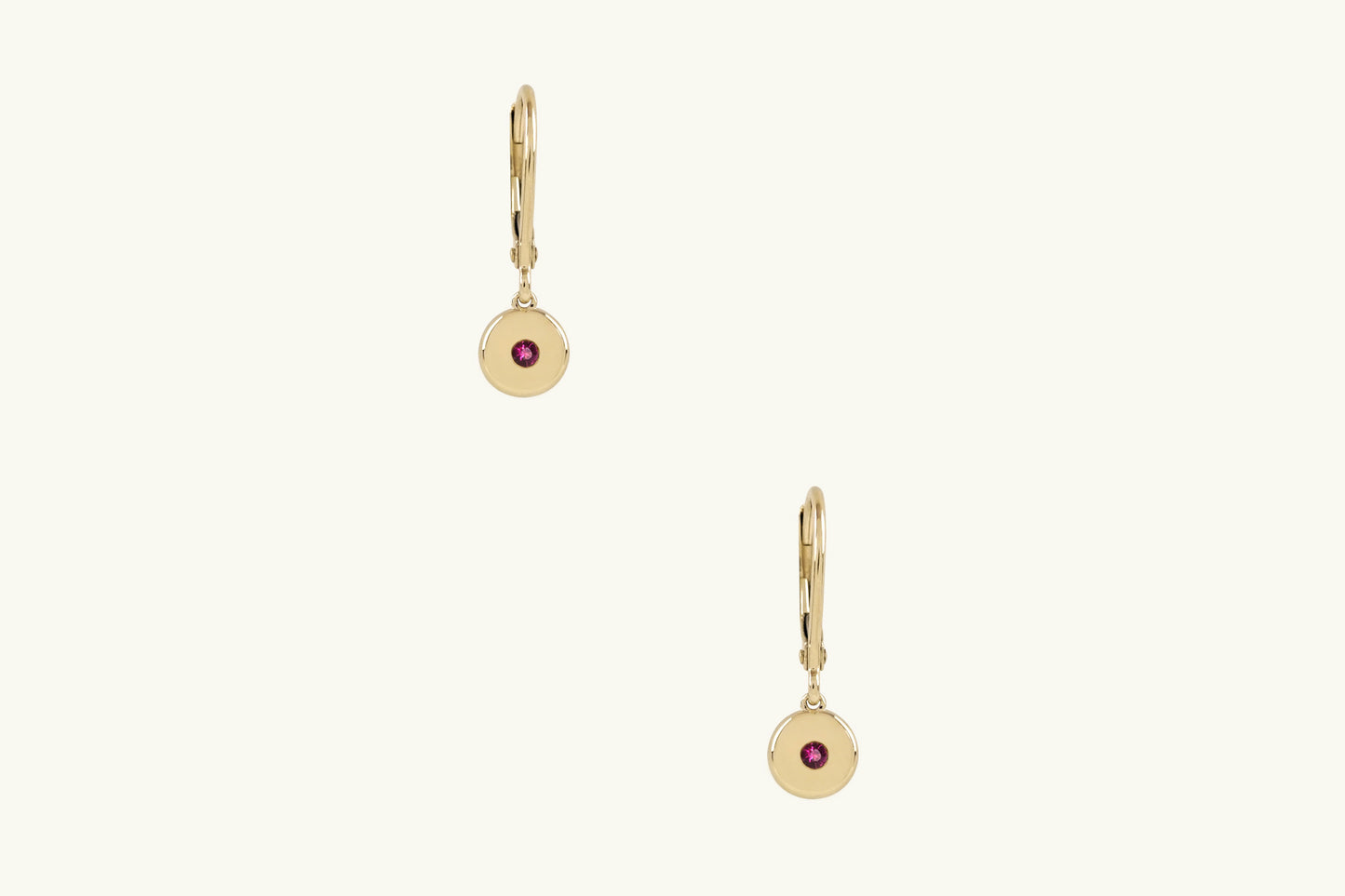 Ruby Gold Disk Dangle Earrings