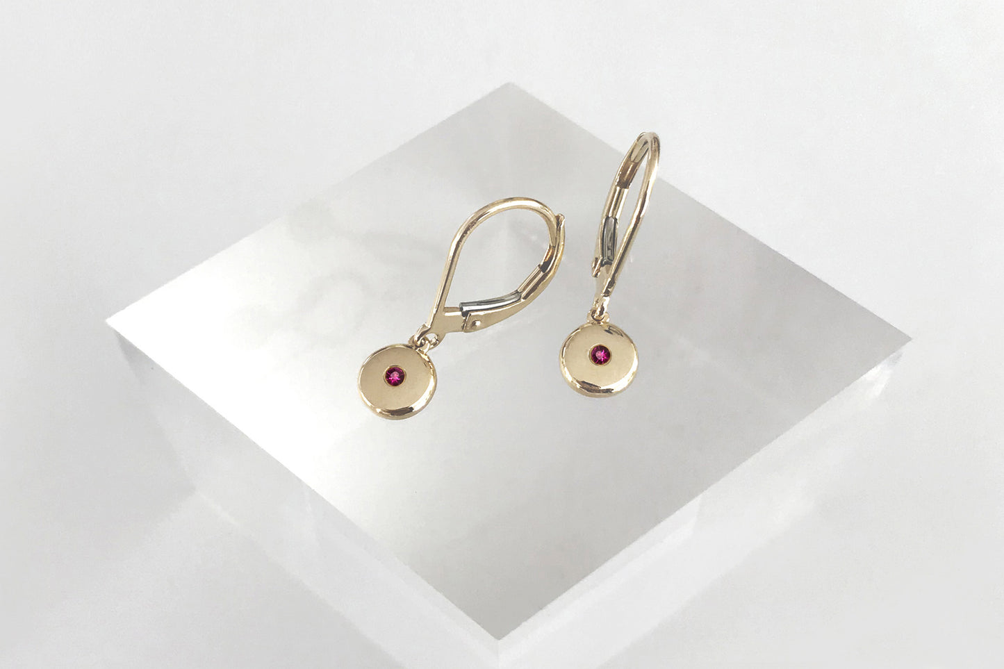 Ruby Gold Disk Dangle Earrings