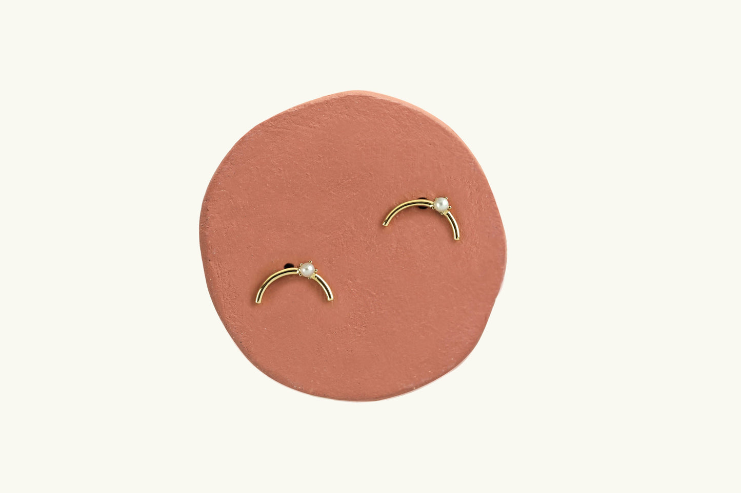 Mini Gold Arc Pearl Earrings