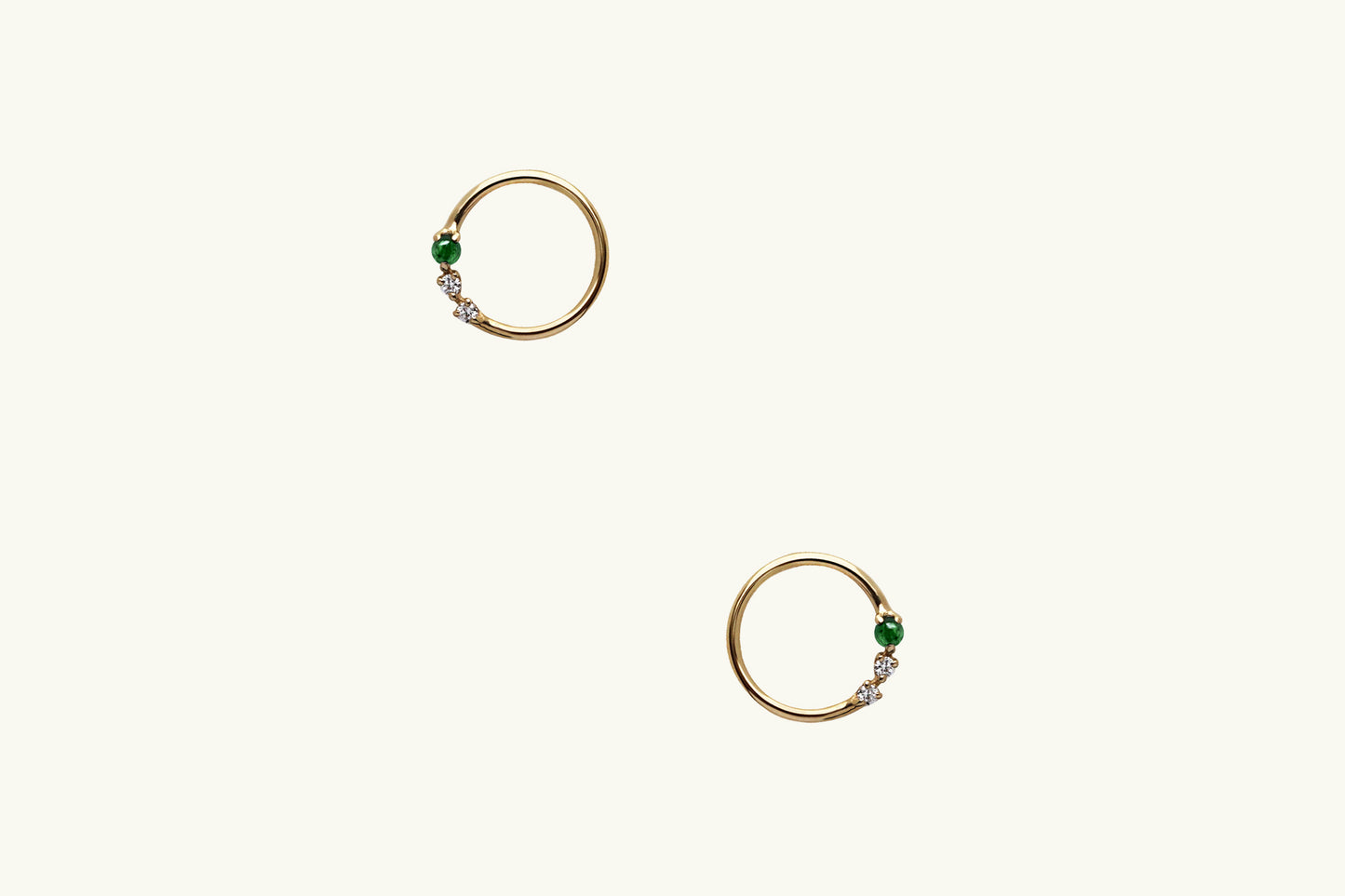 Emerald and Diamond Open Circle Earrings