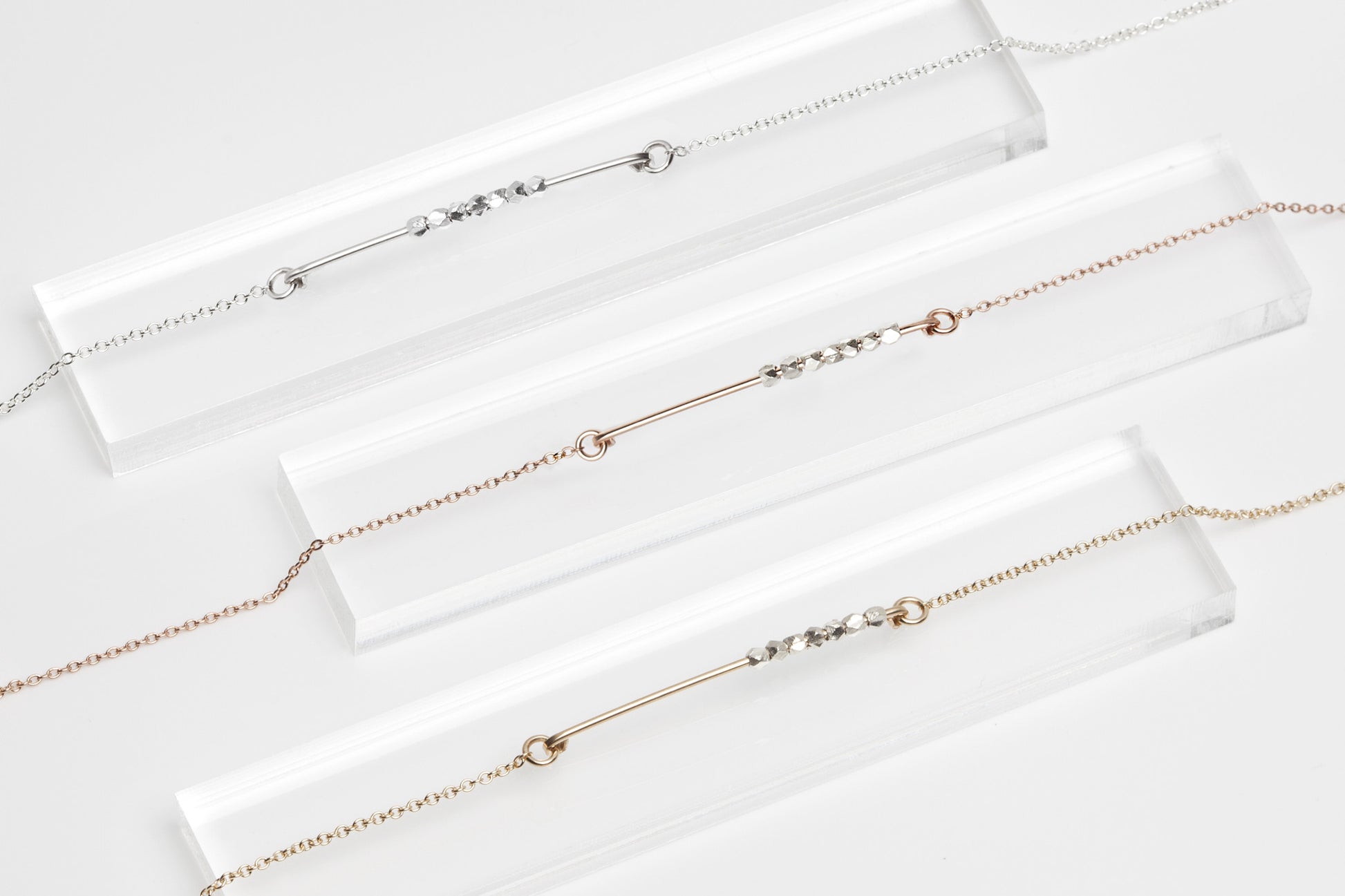 Skinny Bar Bracelet with Tiny Silver Faceted Beads