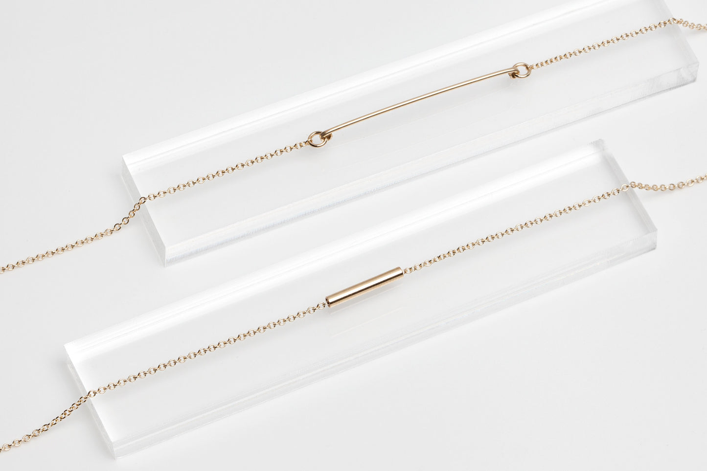 14k Dainty Gold Bar & Gold Tube Bracelet Set