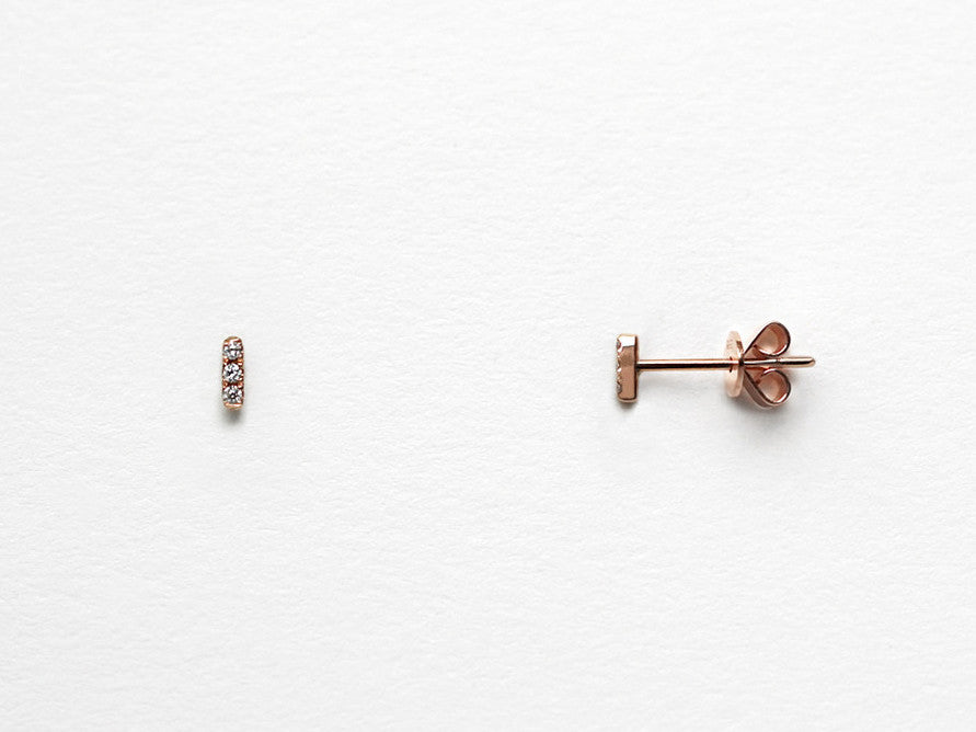 14k Rose Gold Micropavé Three White Diamond Bar Earrings