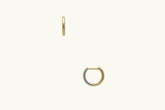 Two Tone Small Hoop Earrings - Yellow/White Gold