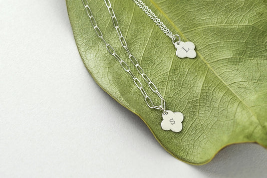 Silver Clover Initial Charm Necklace