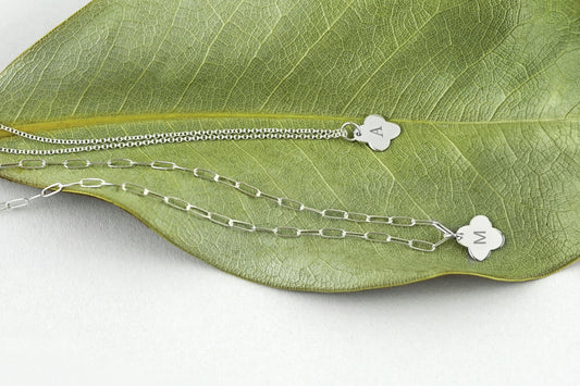 Silver Clover Initial Charm Necklace