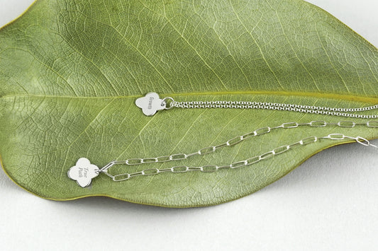 Silver Clover Message Charm Necklace