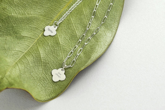 Silver Clover Message Charm Necklace