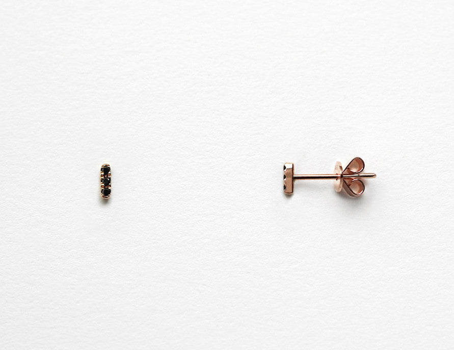 14k Rose Gold Micropavé Three Black Diamond Bar Earrings