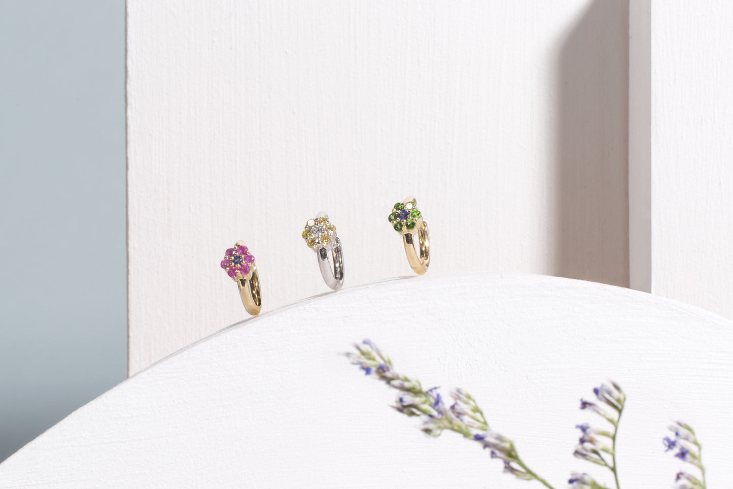 Tsavorite & Sapphire Floral Hoop Earrings