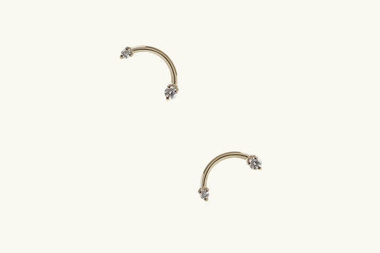14k Gold Arc Double Diamond Earrings