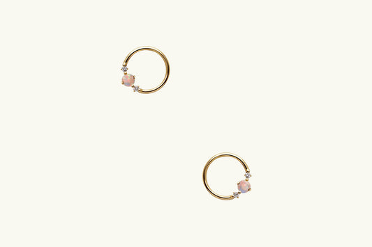 Opal and Diamond Open Circle Earrings