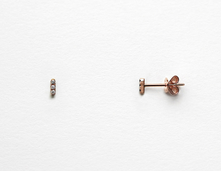 Mismatched 14k Rose Gold Tiny Diamond Bar Earrings - side view